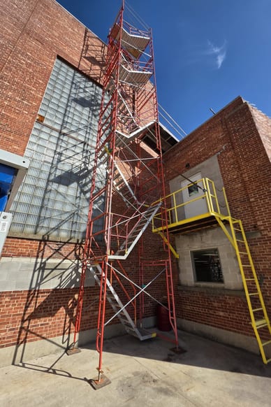 Frame scaffold on a large commercial building facade