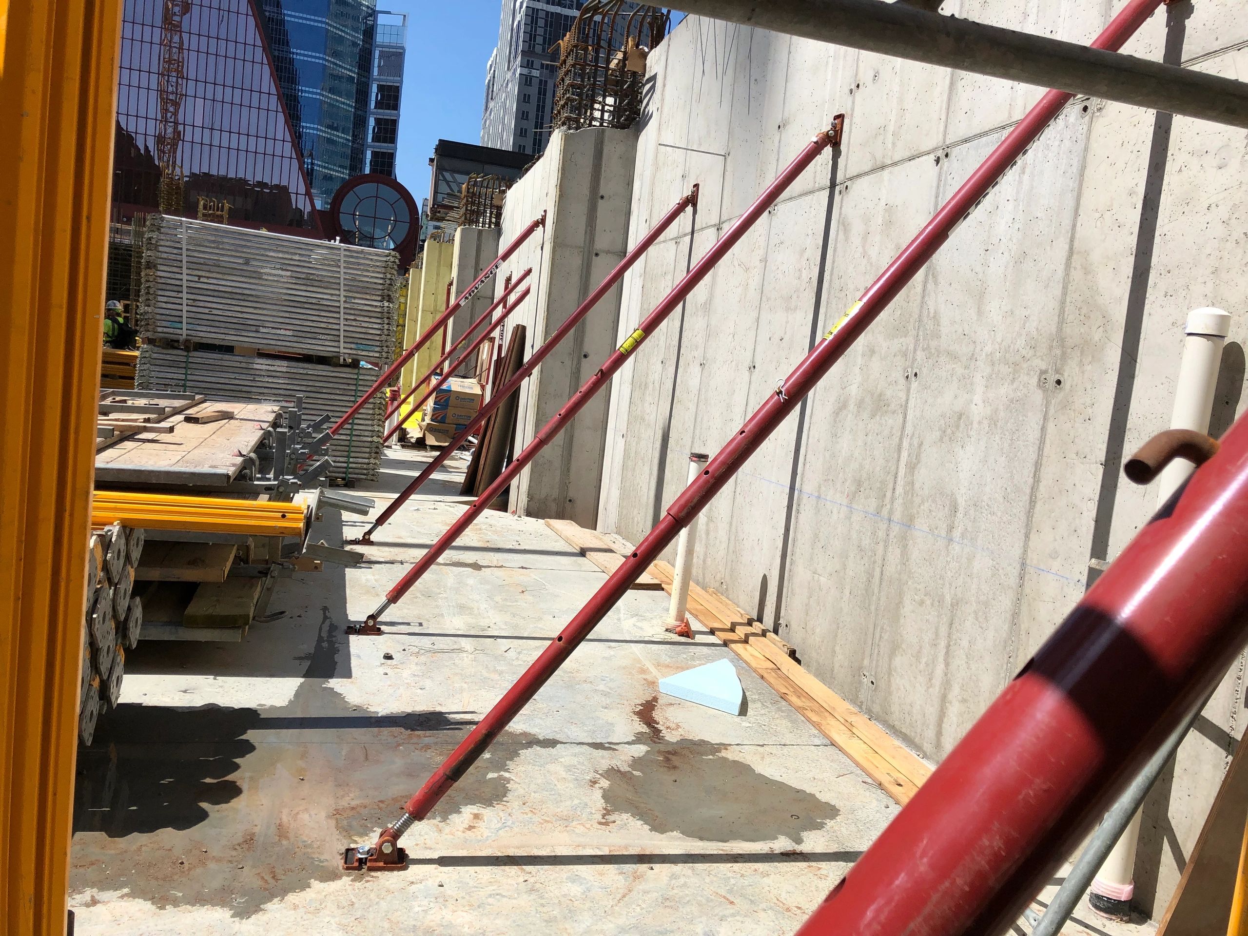 New construction shoring for precast wall panels on a building project