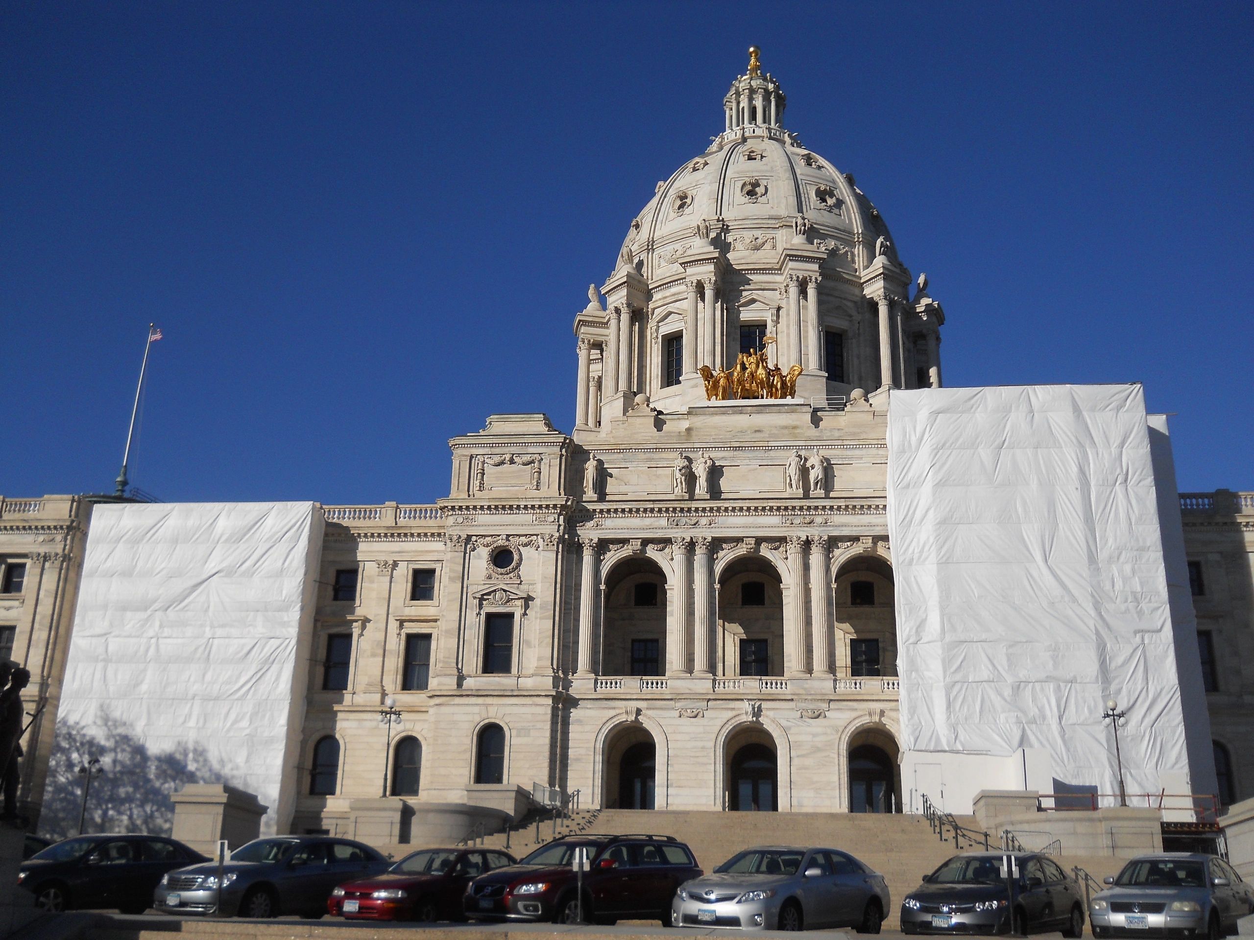 Scaffold enclosure on the Capitol building renovation project 2012